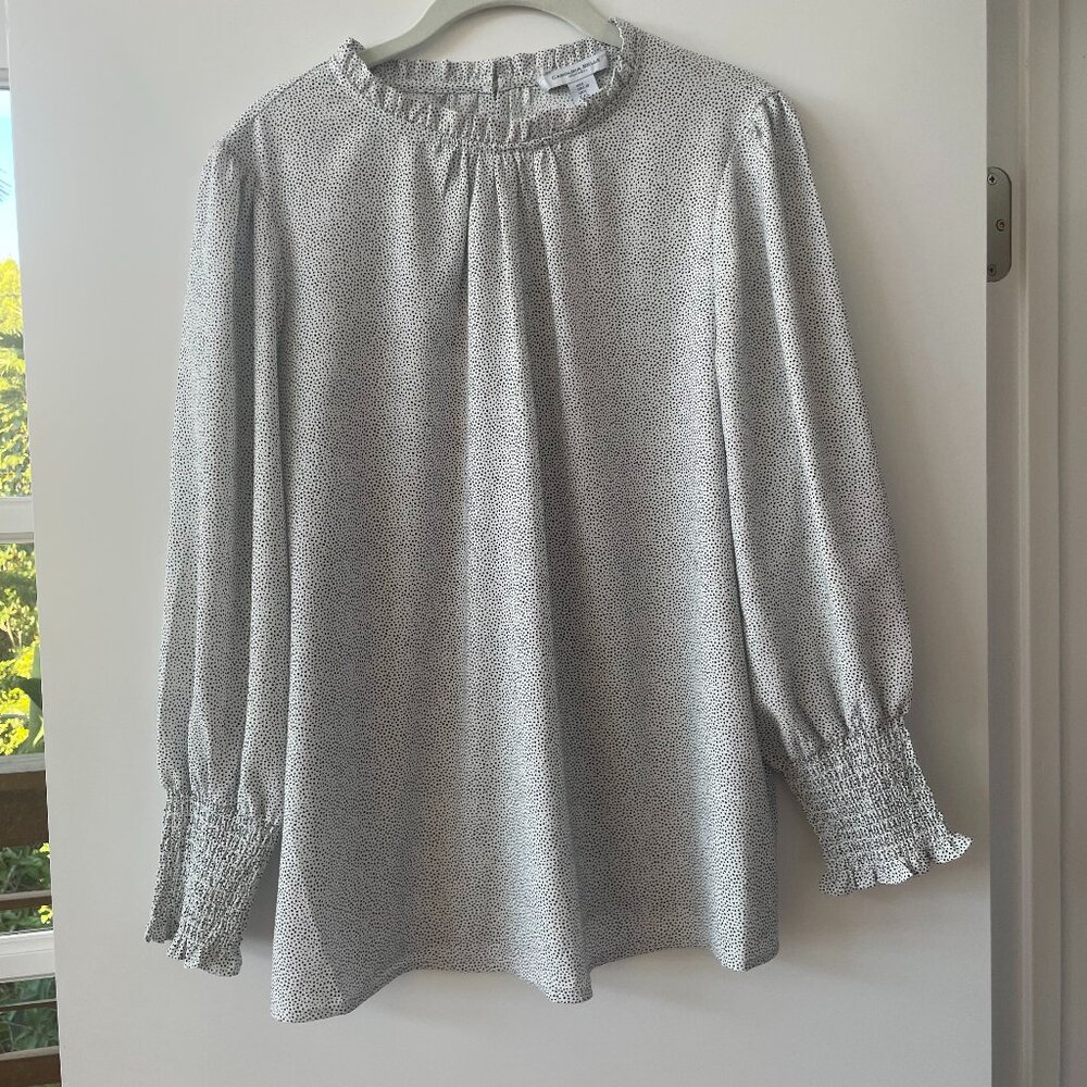 Carolina Belle Montreal Speckled Long-Sleeve Blouse, High Neckline, Size Largeā